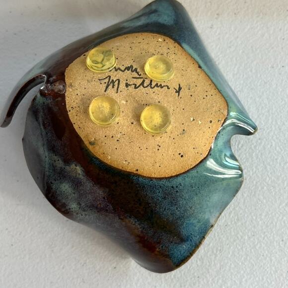 Studio Art Pottery Abstract Sculpture Art Piece Stoneware Maroon Blue Dip Glazed - Picture 4 of 7